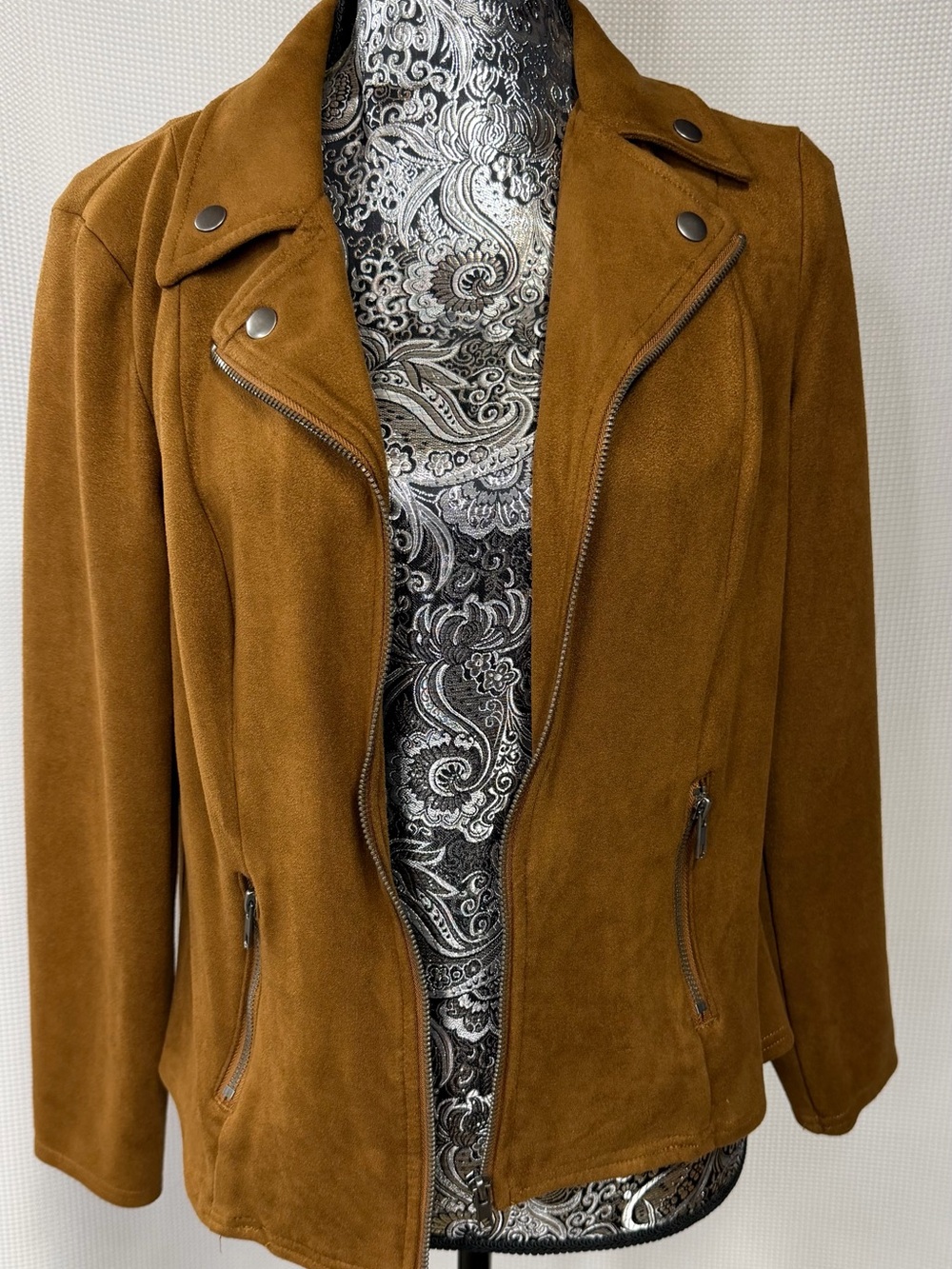 Style & Co. Camel Suede-Look Moto Jacket